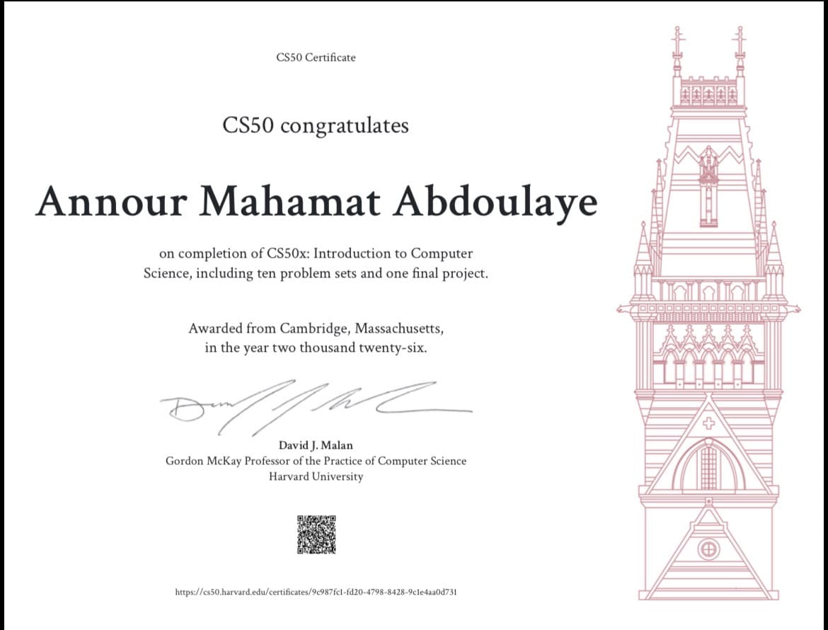 Certificat : CS50x: Introduction to Computer Science